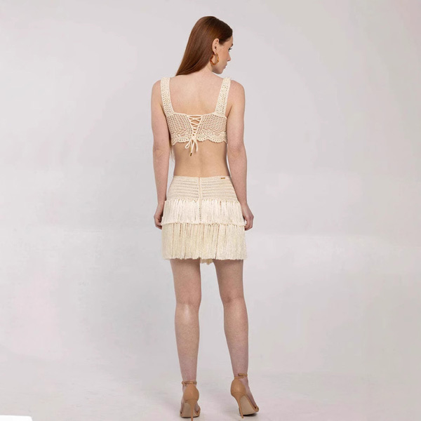 Fashion Fringe Vacation Style Cutout Dress Two-piece Set