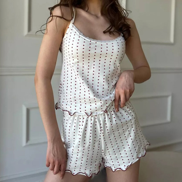 Camisole Printed Roll-Up Pajama Shorts Set