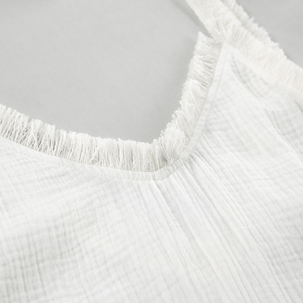 Double Crepe Cotton White Split Nightgown