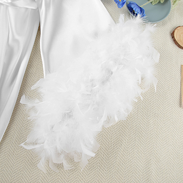 Simulated Silk Double Layer Feather Long Sleeve Nightgown Long