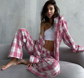 Plaid Loose Long Sleeve Long Pants Fashion Casual Pajamas Homewear