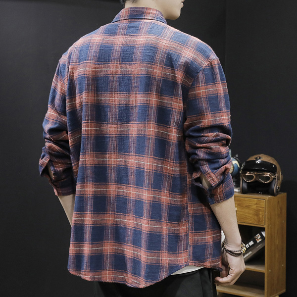 Plaid Loose Casual Men's Long Sleeve Shirt Jacket