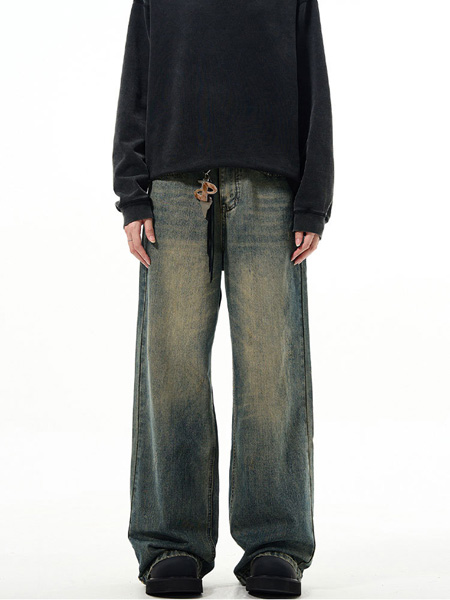 Vintage Blue Loose Straight Jeans for Men