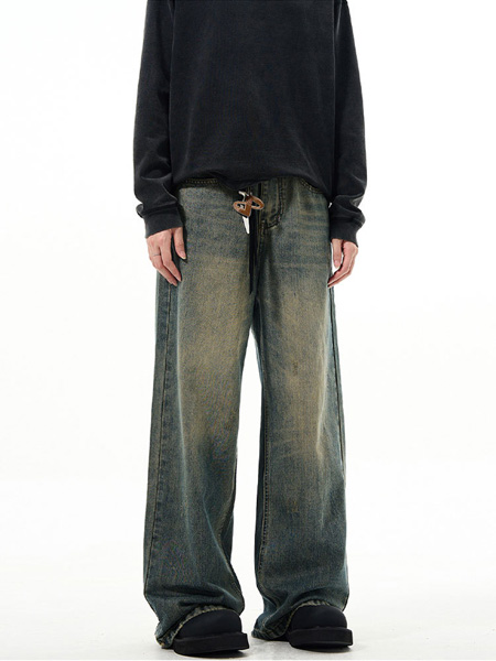 Vintage Blue Loose Straight Jeans for Men
