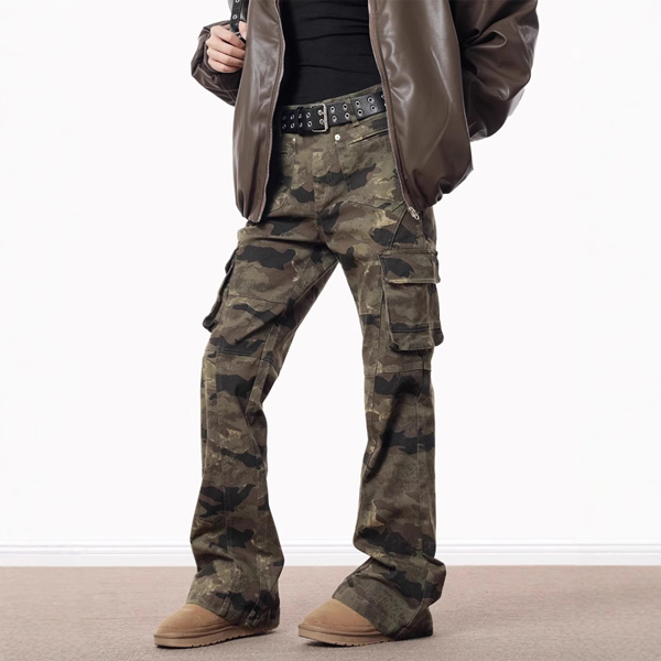 Straight Leg Camouflage Multi-pocket Jeans