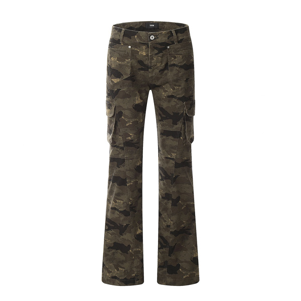Straight Leg Camouflage Multi-pocket Jeans