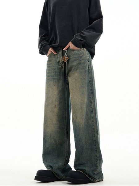 Vintage Washed Straight Wide Leg Relaxed Jeans