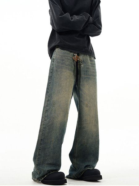 Vintage Washed Straight Wide Leg Relaxed Jeans