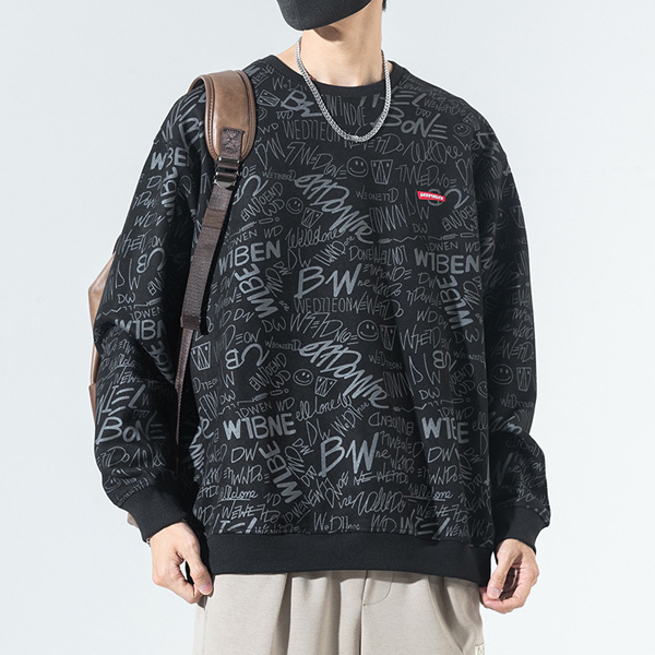 Men's Bottom Shirt Round Neck Wide Suede Loose Velvet Sweatshirt