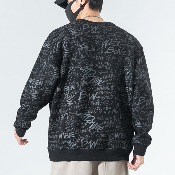 Men's Bottom Shirt Round Neck Wide Suede Loose Velvet Sweatshirt