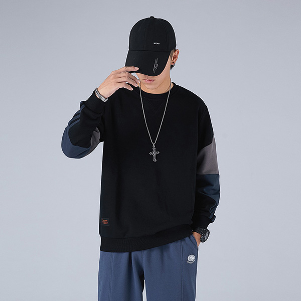 Color Clashing Loose Round Neck Trendy Sweater for Men