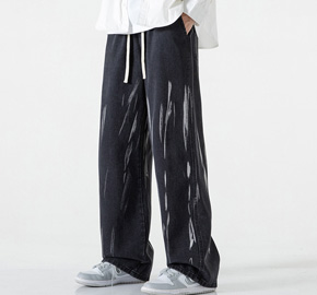 Elastic Waist Loose Fit Straight Leg Men's Jeans