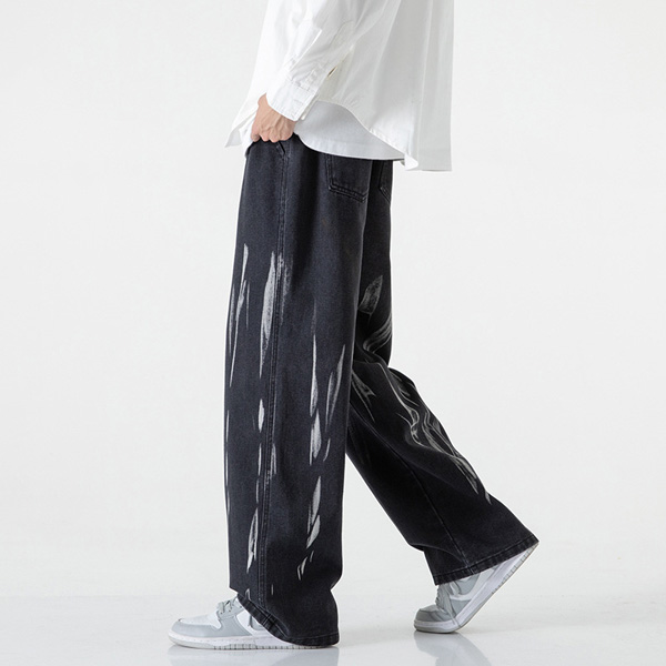 Elastic Waist Loose Fit Straight Leg Men's Jeans