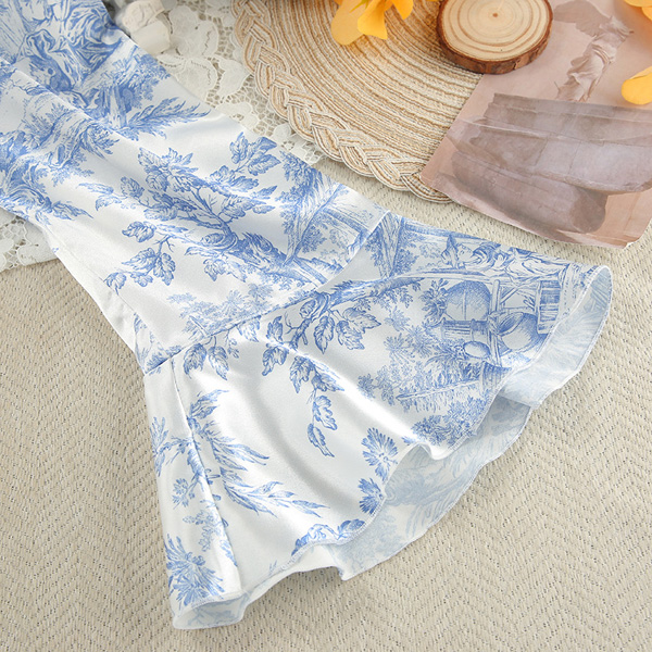 Long Sleeve Ruffle Robe Printed Ladies Homewear