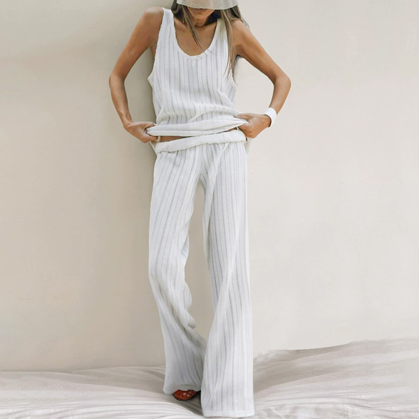 Knit Cutout Casual Tank Top Long Pants Pajamas