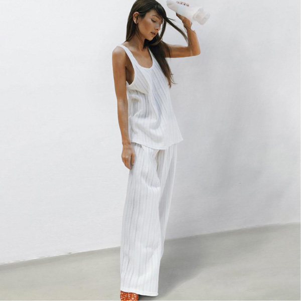 Knit Cutout Casual Tank Top Long Pants Pajamas