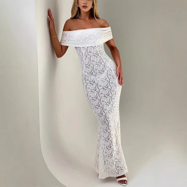 Lace One Shoulder Dress Backless Temperament Elegant Breasted Package Hip Long Dresses