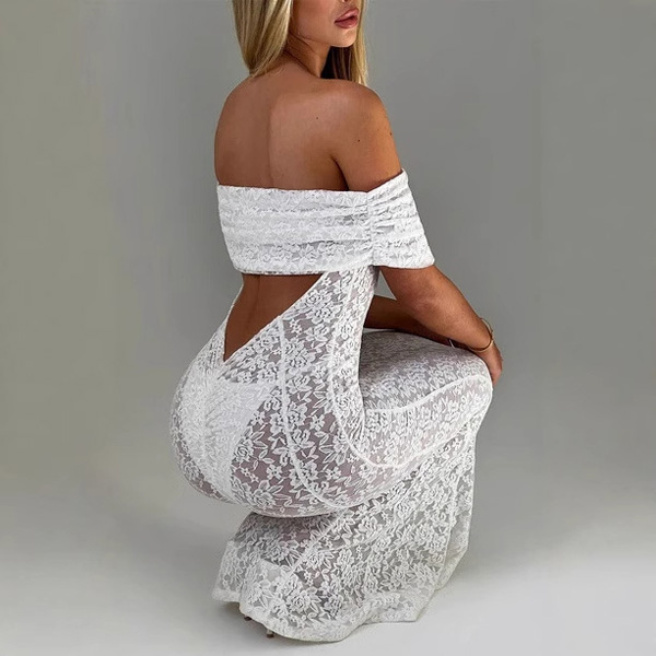 Lace One Shoulder Dress Backless Temperament Elegant Breasted Package Hip Long Dresses