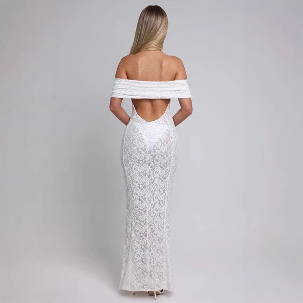 Lace One Shoulder Dress Backless Temperament Elegant Breasted Package Hip Long Dresses