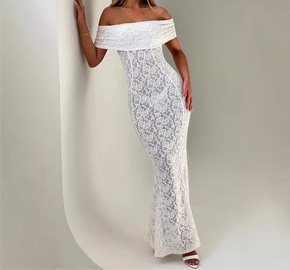 Lace One Shoulder Dress Backless Temperament Elegant Breasted Package Hip Long Dresses