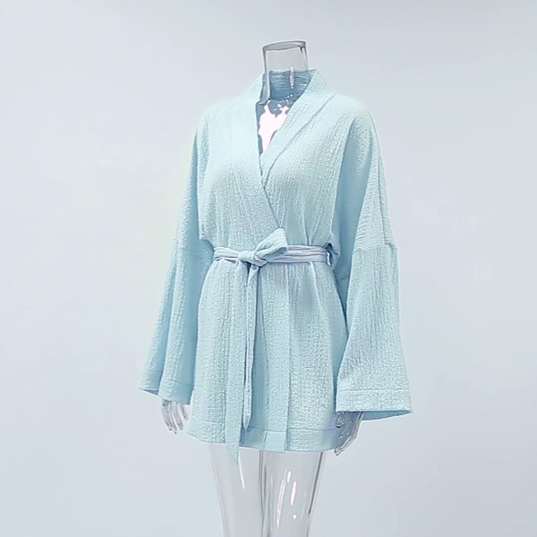 Simple Loose Cardigan Long Sleeve Ladies Short Robe