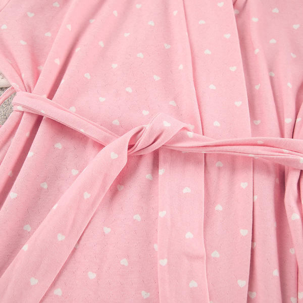 Long Sleeve Ruffled Pink Knit Women's Pajamas